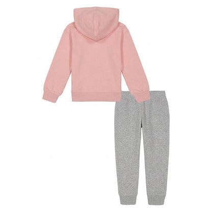 Pink-Grey - Back - Under Armour Girls Chest Logo Hoodie And Joggers Set Set