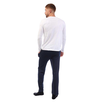 White-Navy - Back - Farah Mens Cotton Long-Sleeved Loungewear Set