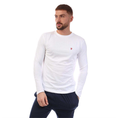 White-Navy - Side - Farah Mens Cotton Long-Sleeved Loungewear Set