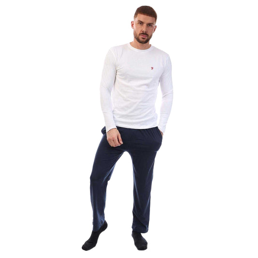 White-Navy - Front - Farah Mens Cotton Long-Sleeved Loungewear Set