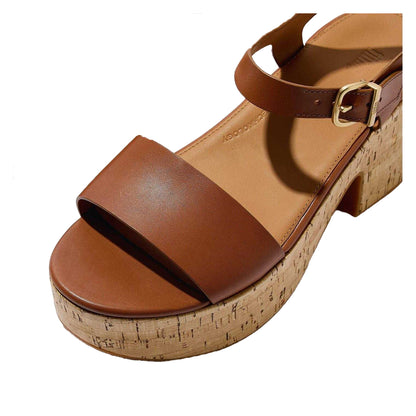Rich Tan - Side - Fit Flop Womens-Ladies Leather Platform Flip Flops