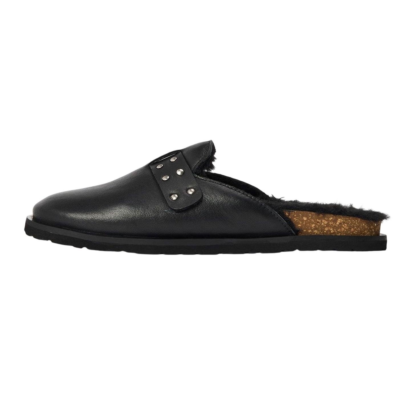 Black - Back - Steve Madden Womens-Ladies Evergreen Suede Buckle Detail Flat Clogs