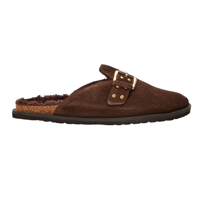 Brown - Front - Steve Madden Womens-Ladies Evergreen Suede Buckle Detail Flat Clogs