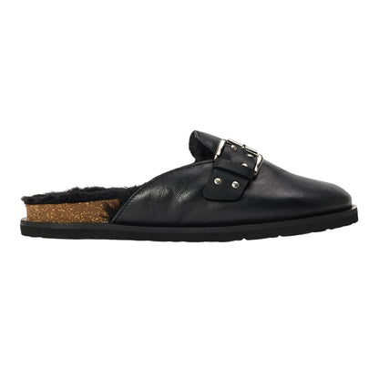 Black - Front - Steve Madden Womens-Ladies Evergreen Suede Buckle Detail Flat Clogs