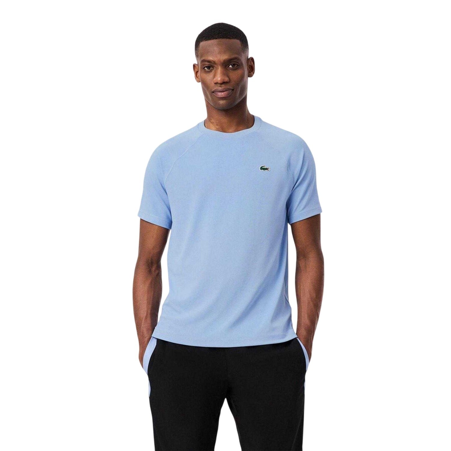Blue - Side - Lacoste Mens Embroidered Logo Technical T-Shirt