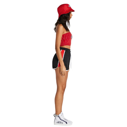 Red - Side - SikSilk Womens-Ladies Pinstripe Bandeau Crop Top