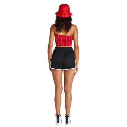 Red - Back - SikSilk Womens-Ladies Pinstripe Bandeau Crop Top
