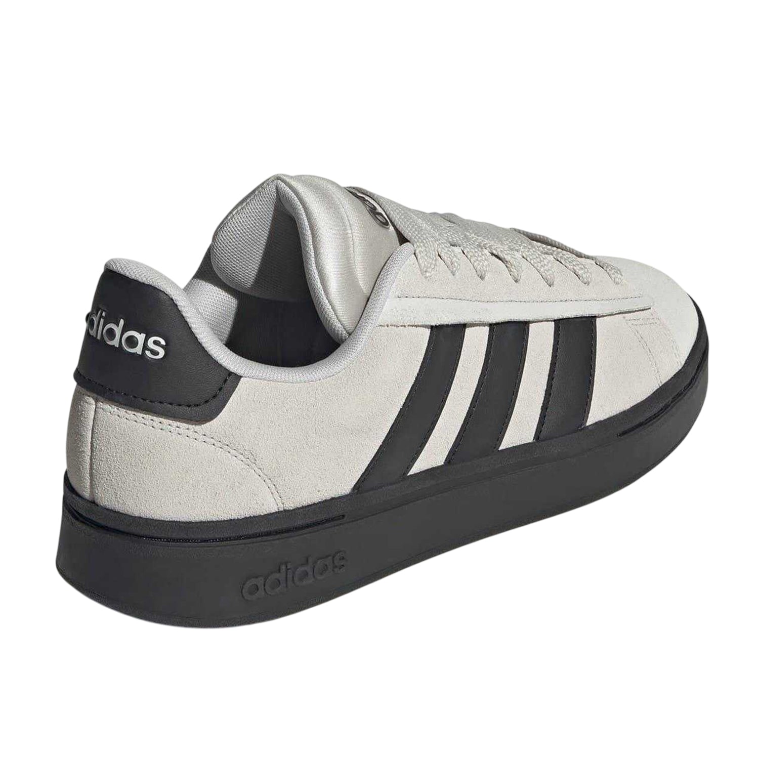 Grey-Black - Back - Adidas Mens Grand Court 3 Stripes Suede Trainers