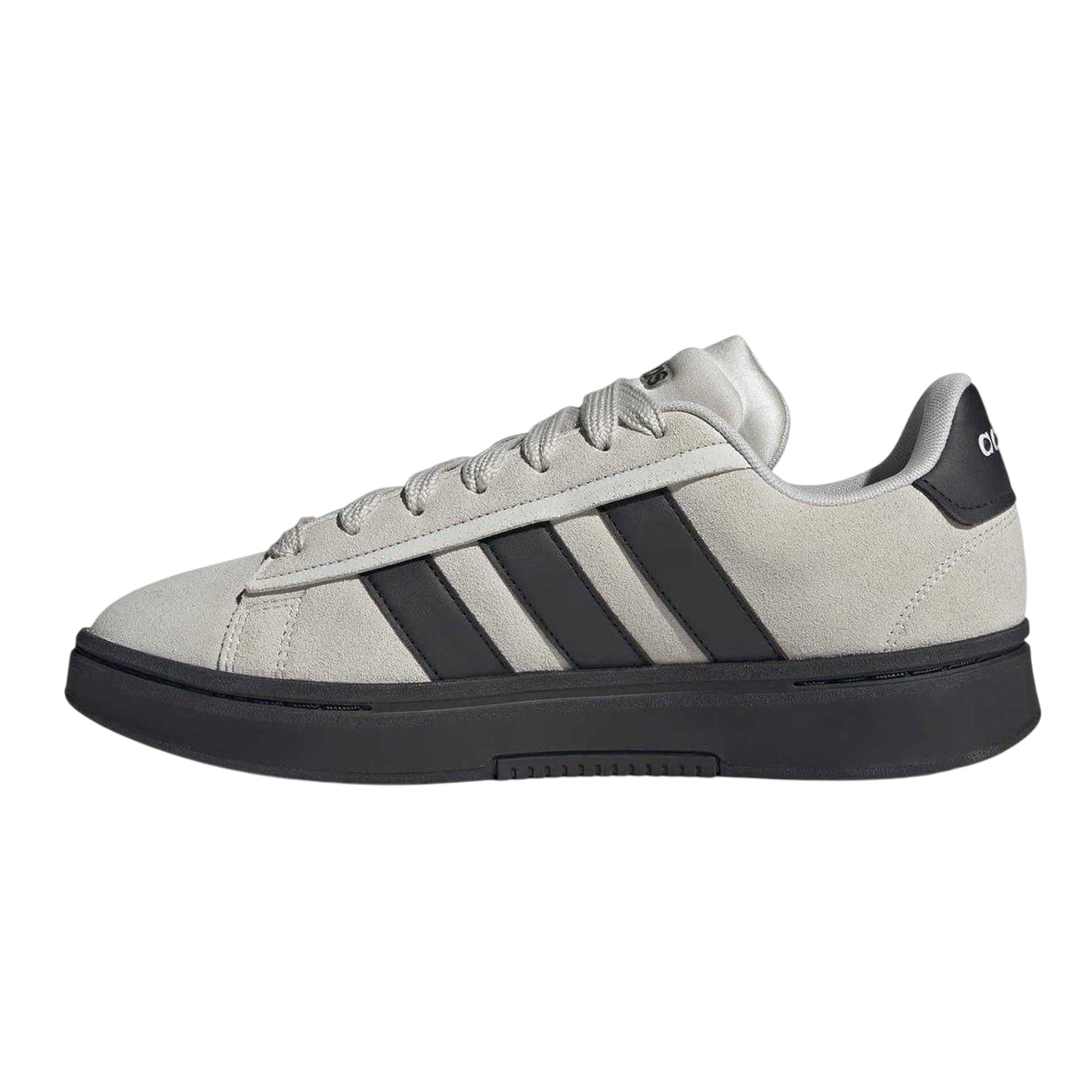 Grey-Black - Side - Adidas Mens Grand Court 3 Stripes Suede Trainers