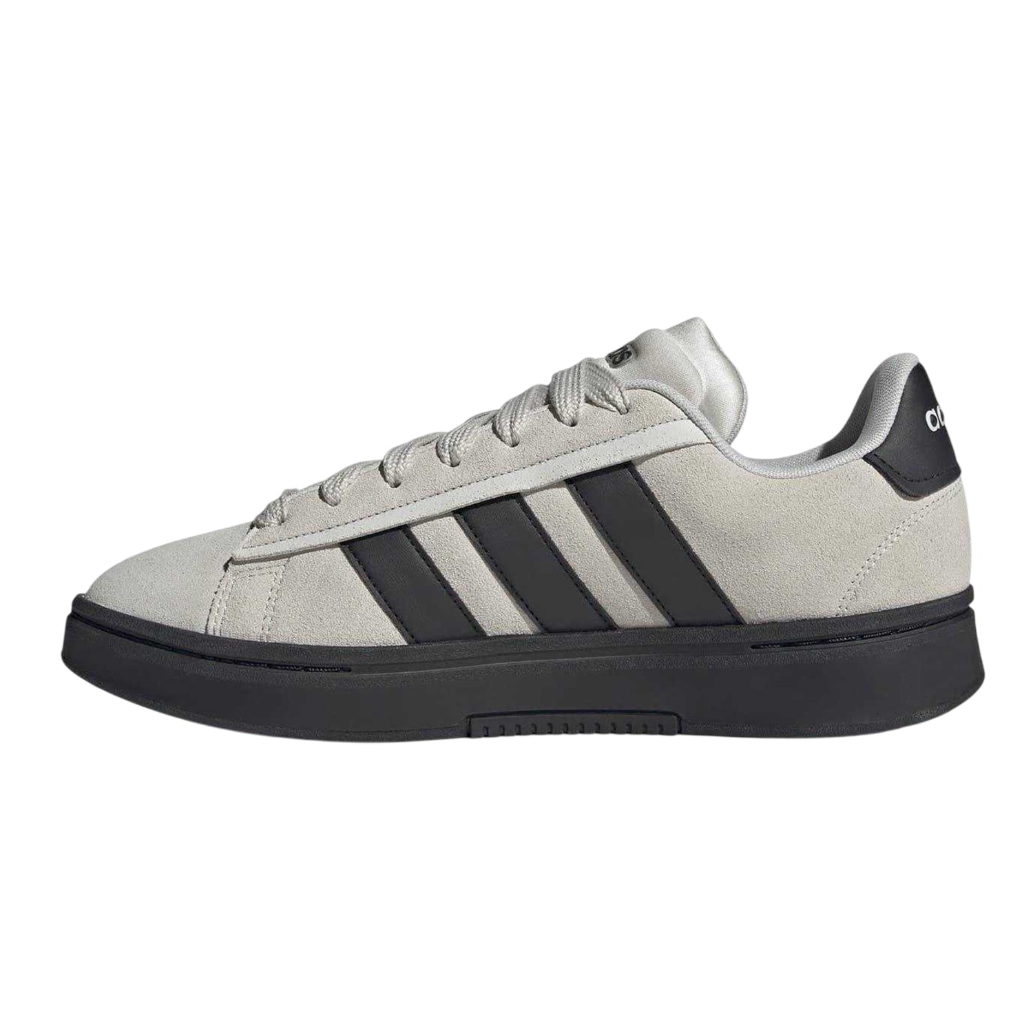 Grey-Black - Side - Adidas Mens Grand Court 3 Stripes Suede Trainers
