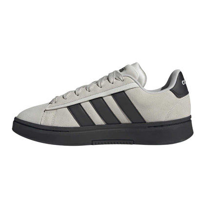 Grey-Black - Side - Adidas Mens Grand Court 3 Stripes Suede Trainers