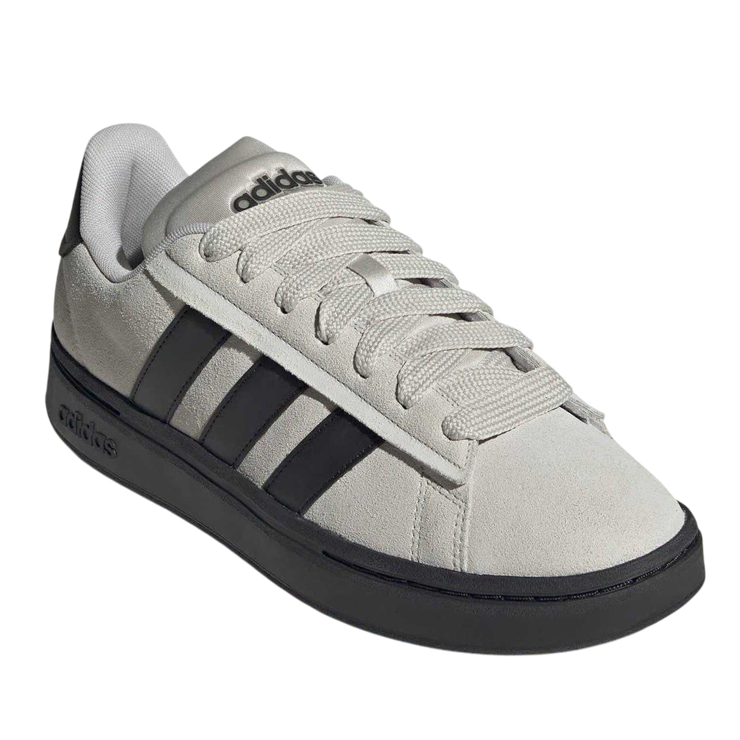 Grey-Black - Pack Shot - Adidas Mens Grand Court 3 Stripes Suede Trainers