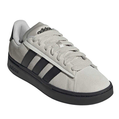 Grey-Black - Pack Shot - Adidas Mens Grand Court 3 Stripes Suede Trainers