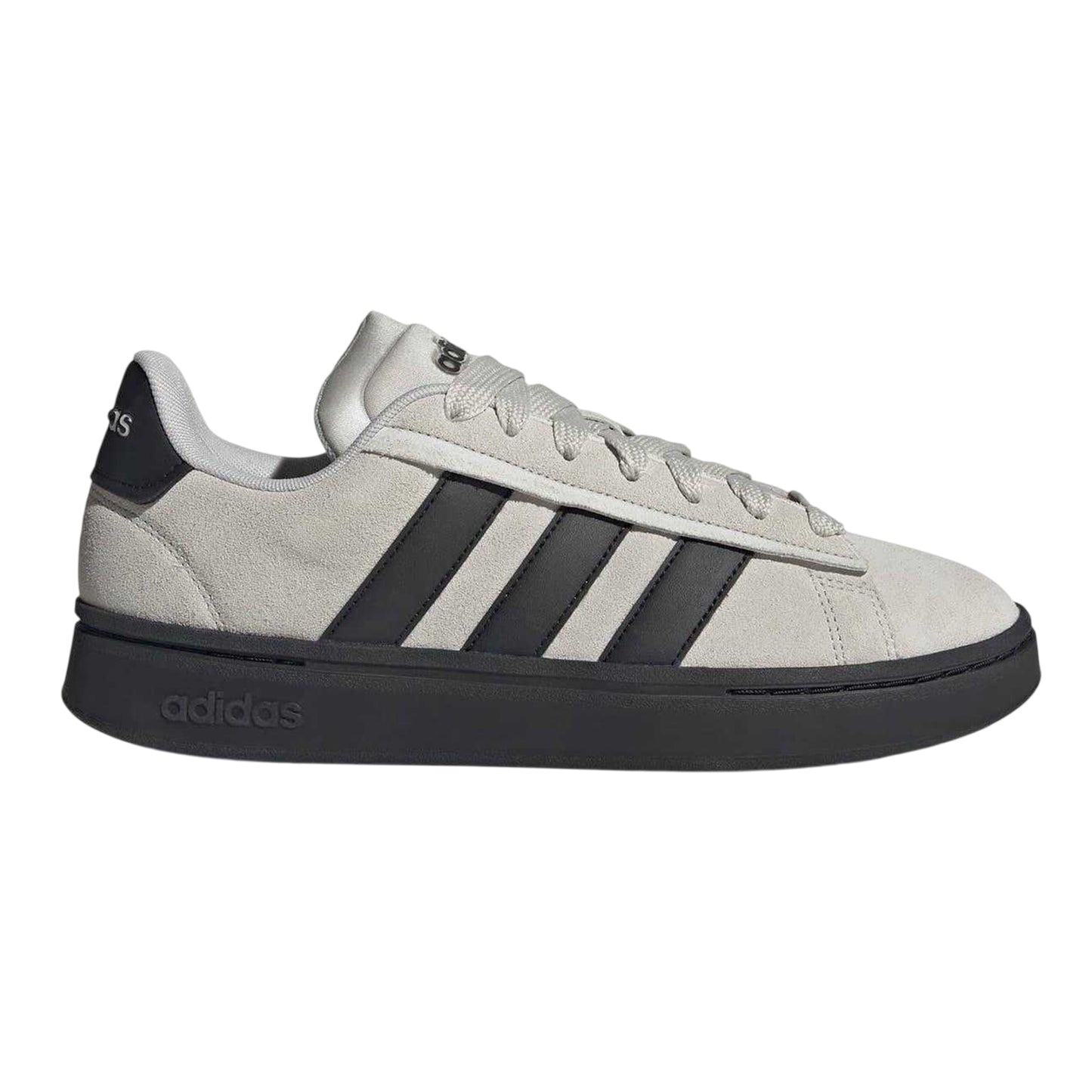 Grey-Black - Front - Adidas Mens Grand Court 3 Stripes Suede Trainers