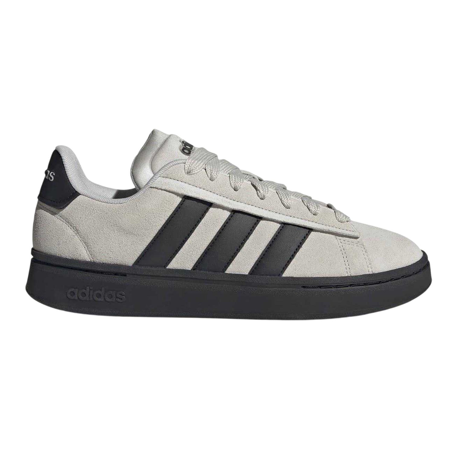 Grey-Black - Front - Adidas Mens Grand Court 3 Stripes Suede Trainers