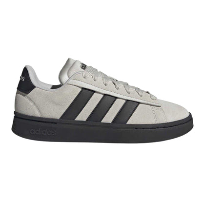 Grey-Black - Front - Adidas Mens Grand Court 3 Stripes Suede Trainers
