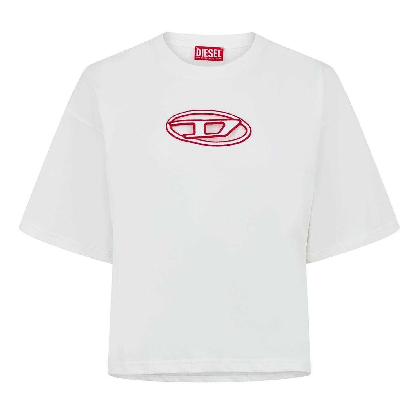 White - Front - Diesel Womens-Ladies Oval Logo Oversized Crop T-Shirt