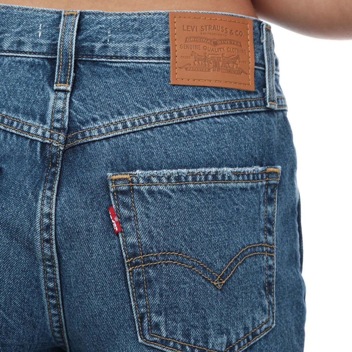 Denim - Side - Levis Womens-Ladies 80´s Leather Patch Mom Jeans