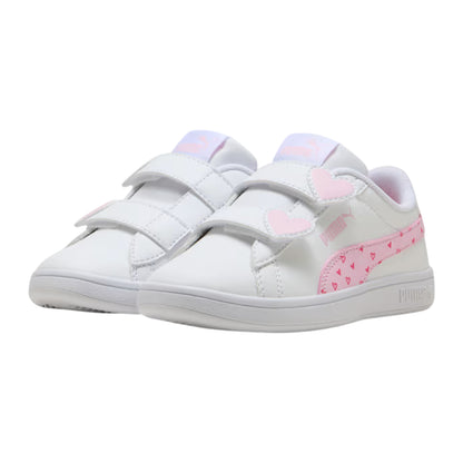 White-Pink - Pack Shot - Puma Childrens-Kids 3.0 Glitter Flat Trainers