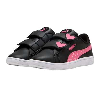 Black-Pink - Pack Shot - Puma Childrens-Kids 3.0 Glitter Flat Trainers
