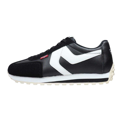 Black-White - Side - Levis Womens-Ladies Leather Trainers
