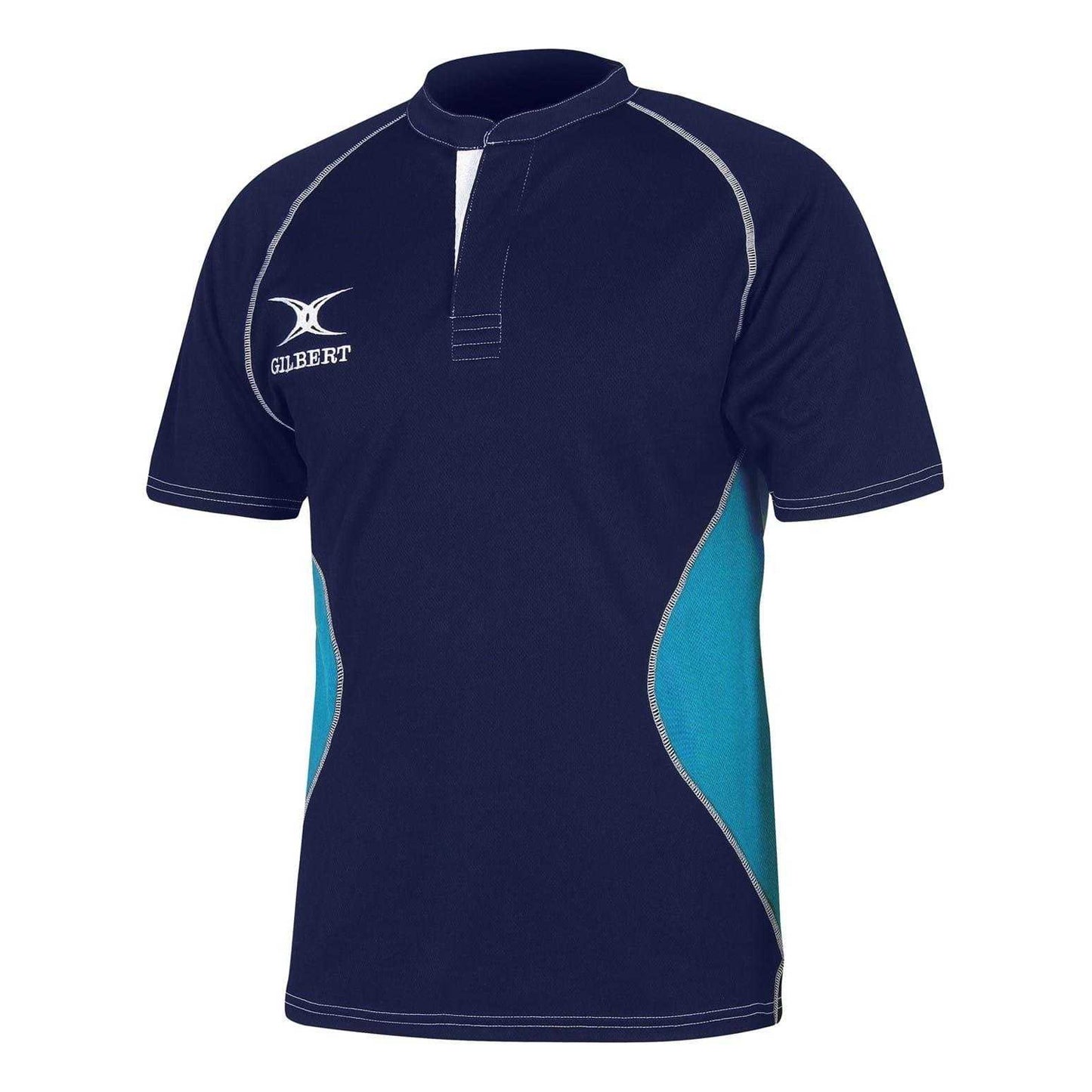 Navy-Light Sky - Front - Gilbert Mens Contrast Panel Regular Raglan Rugby Shirt