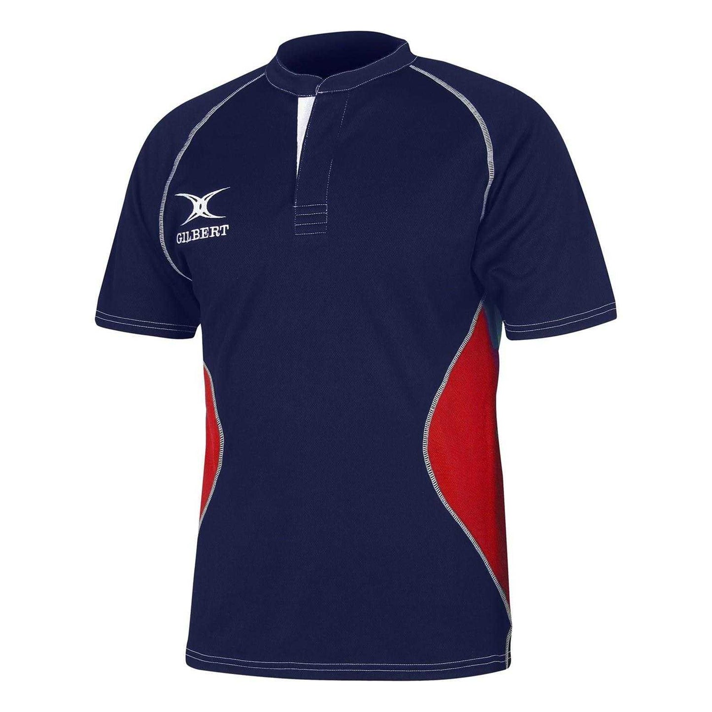 Navy-Red - Front - Gilbert Mens Contrast Panel Regular Raglan Rugby Shirt