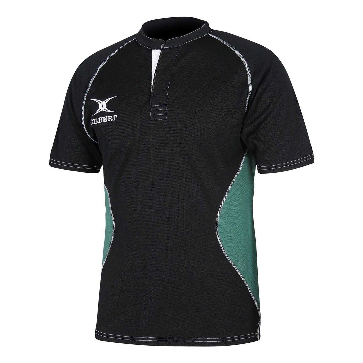 Black-Green - Front - Gilbert Mens Contrast Panel Regular Raglan Rugby Shirt