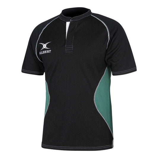 Black-Green - Front - Gilbert Mens Contrast Panel Regular Raglan Rugby Shirt