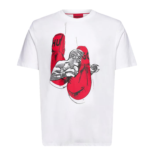 White - Front - Hugo Boss Mens Boxing Gloves Regular T-Shirt