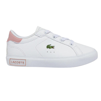 White-Pink - Side - Lacoste Childrens-Kids Powercourt Trainers