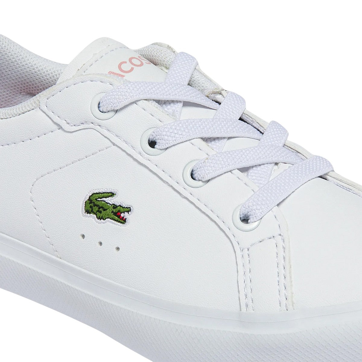 White-Pink - Close up - Lacoste Childrens-Kids Powercourt Trainers