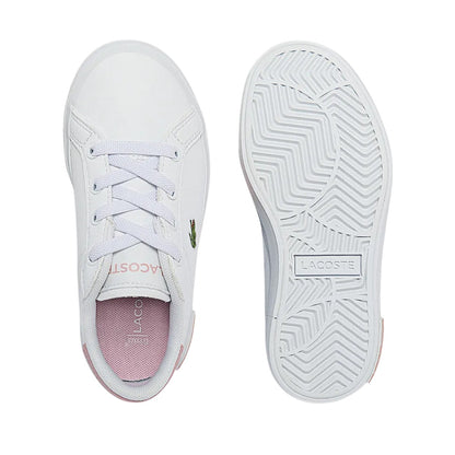 White-Pink - Pack Shot - Lacoste Childrens-Kids Powercourt Trainers