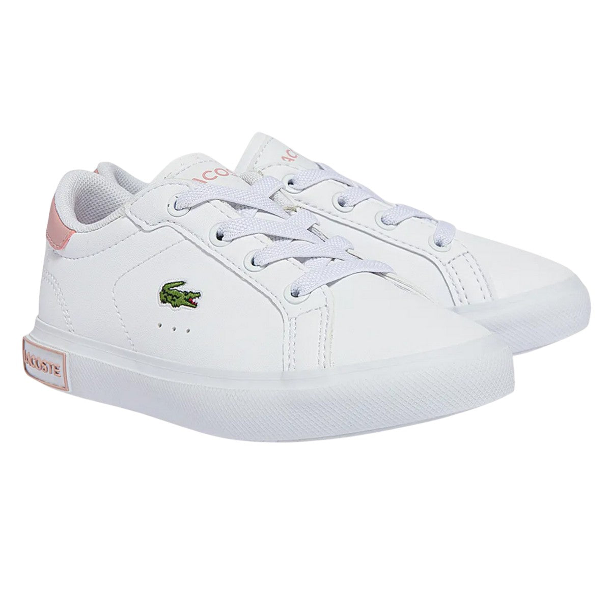 White-Pink - Front - Lacoste Childrens-Kids Powercourt Trainers