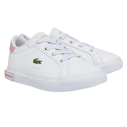 White-Pink - Front - Lacoste Childrens-Kids Powercourt Trainers