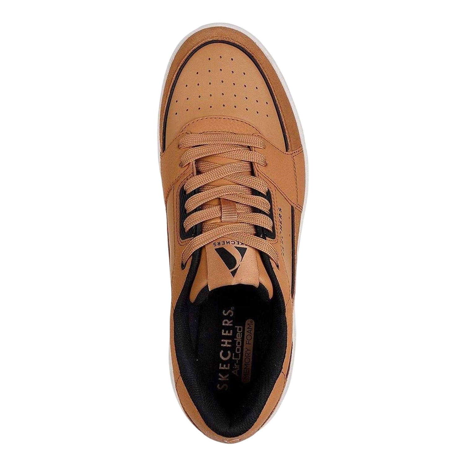 Tan-White - Side - Skechers Mens Suede Trainers