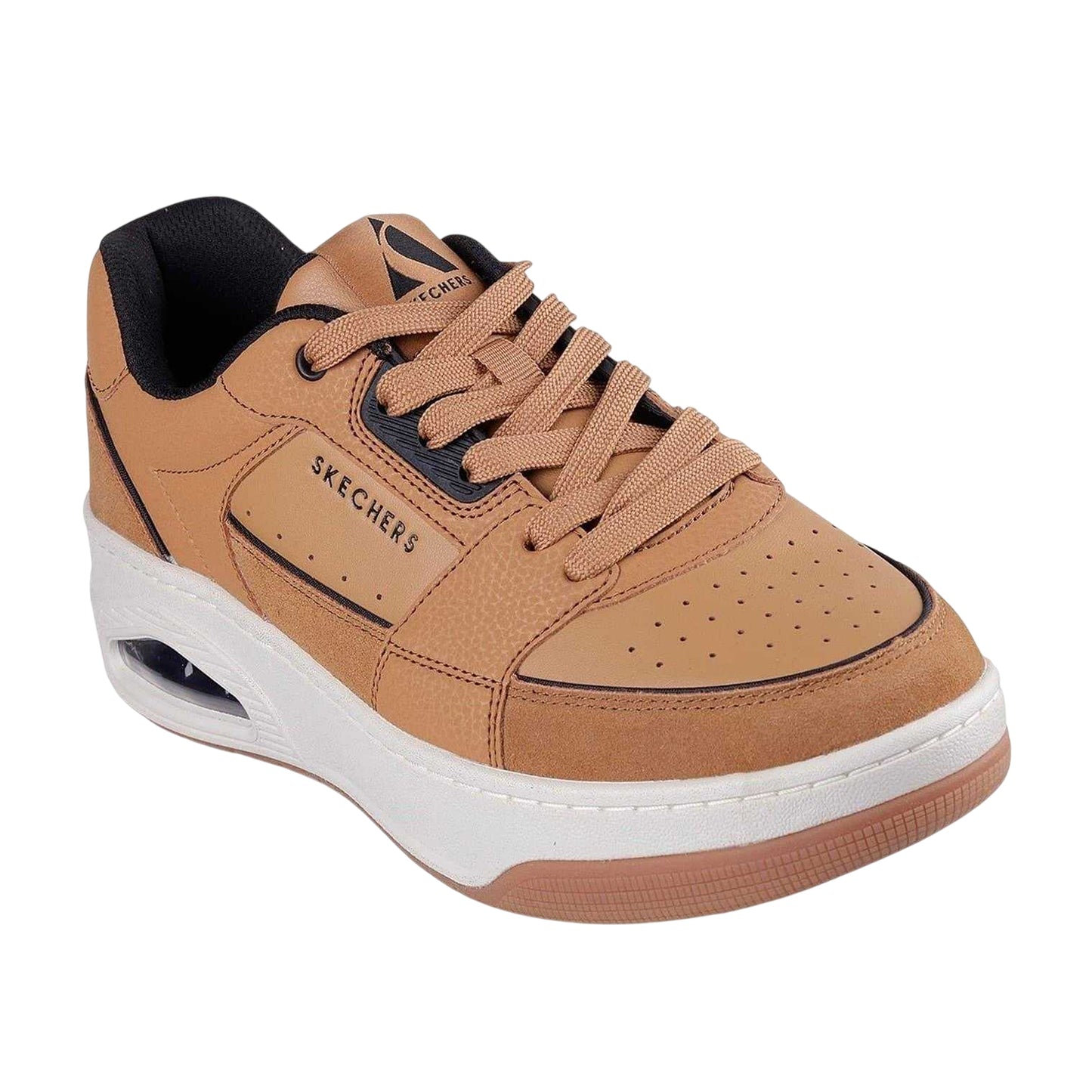Tan-White - Pack Shot - Skechers Mens Suede Trainers
