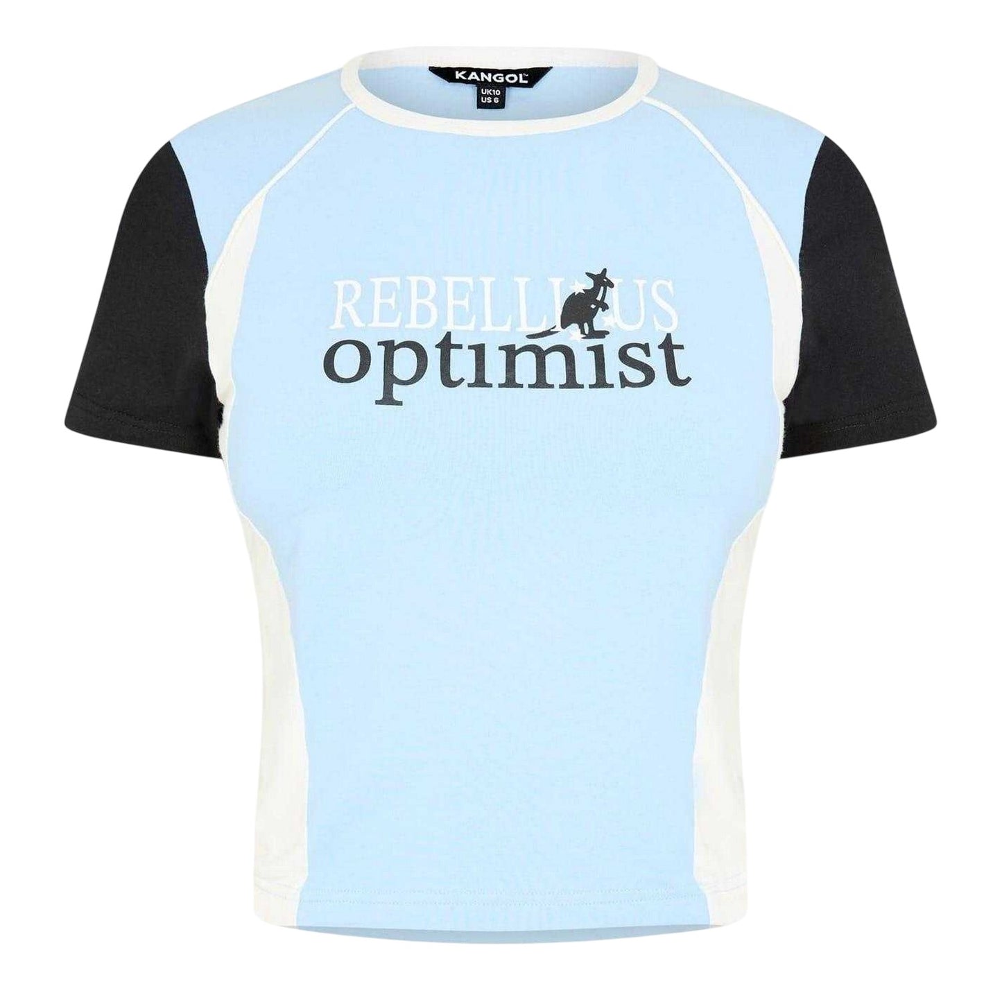 Blue - Front - Kangol Womens-Ladies Optimist Colour Block Cropped Fitted T-Shirt