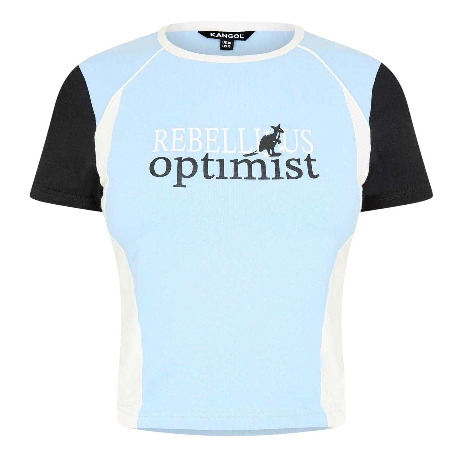 Blue - Front - Kangol Womens-Ladies Optimist Colour Block Cropped Fitted T-Shirt