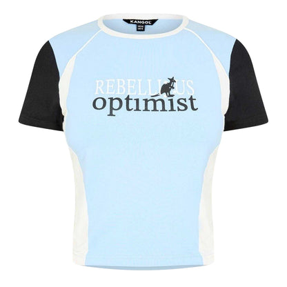 Blue - Front - Kangol Womens-Ladies Optimist Colour Block Cropped Fitted T-Shirt