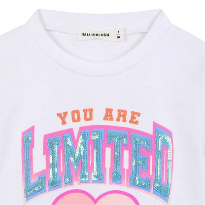 White - Side - Billieblush Girls Heart Regular Long-Sleeved T-Shirt
