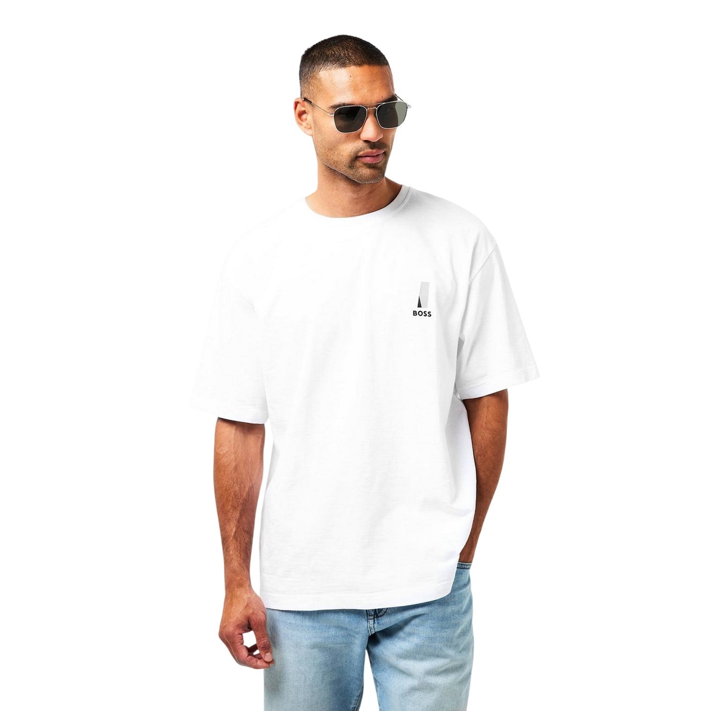 White - Side - Boss Mens Orange Graphic Print Regular T-Shirt
