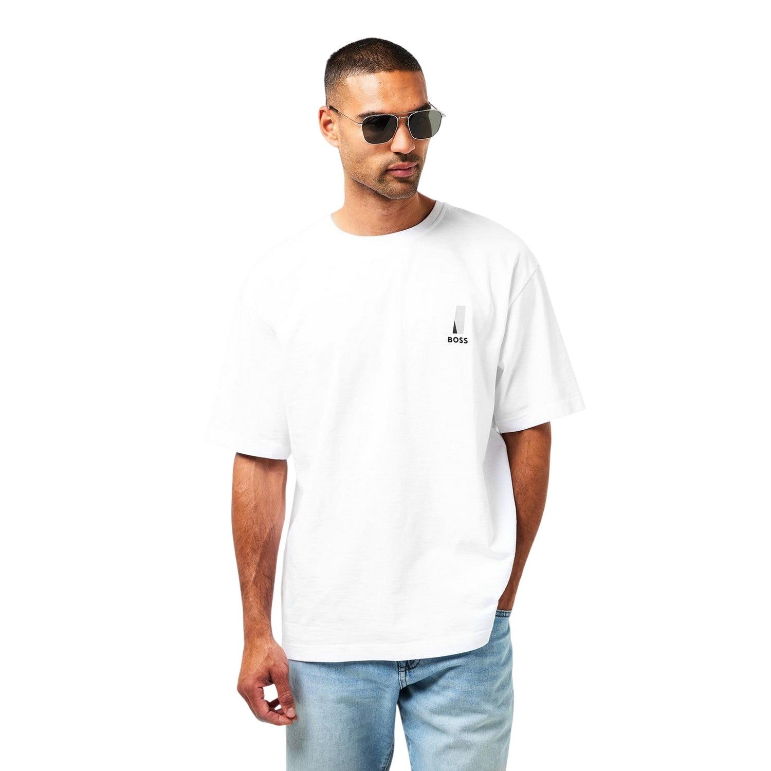 White - Side - Boss Mens Orange Graphic Print Regular T-Shirt