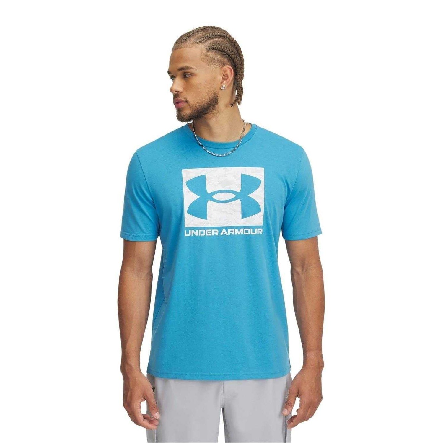 Blue Heather - Front - Under Armour Mens Box Logo Loose Fit T-Shirt
