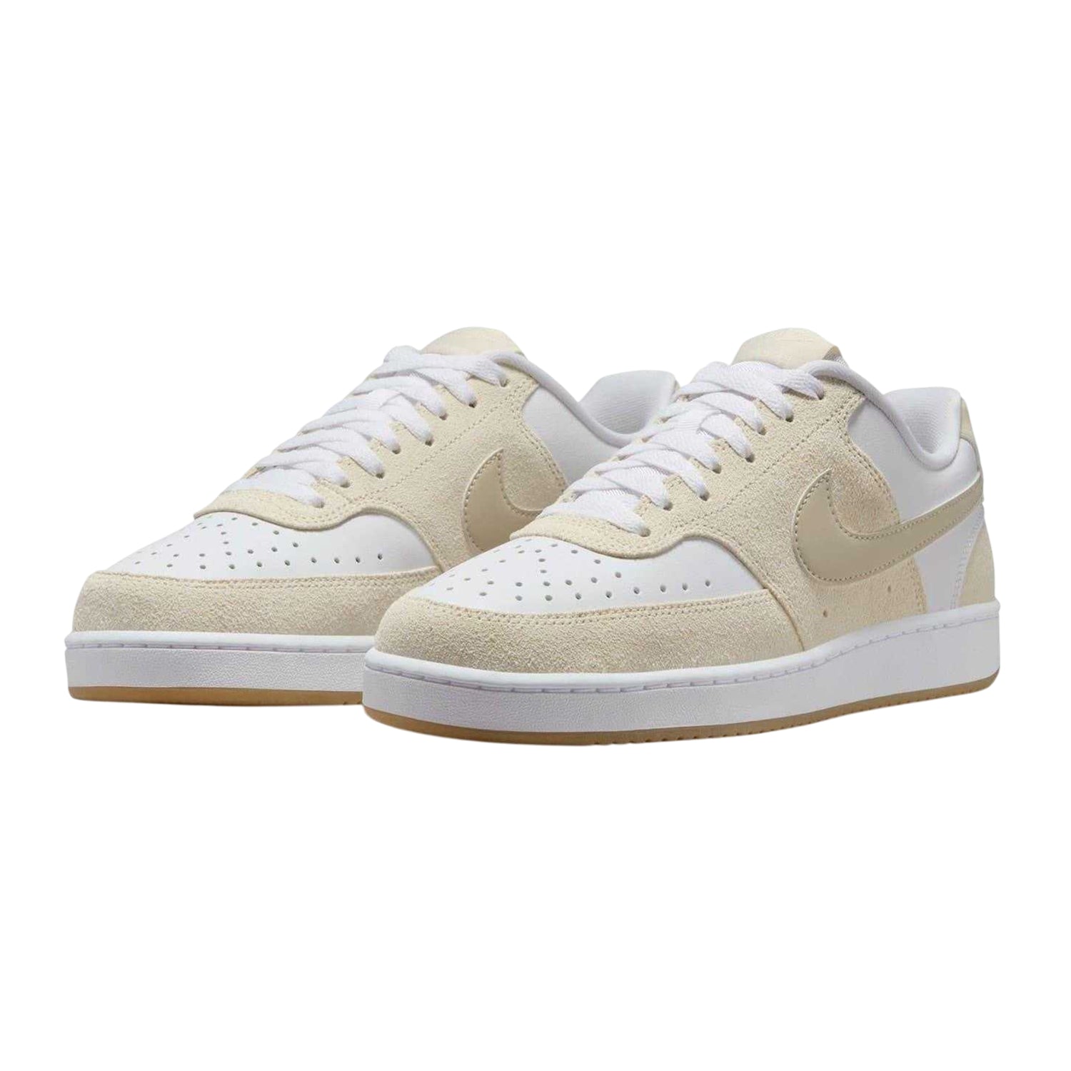 White-Beige - Pack Shot - Nike Womens-Ladies Court Vision Leather Trainers