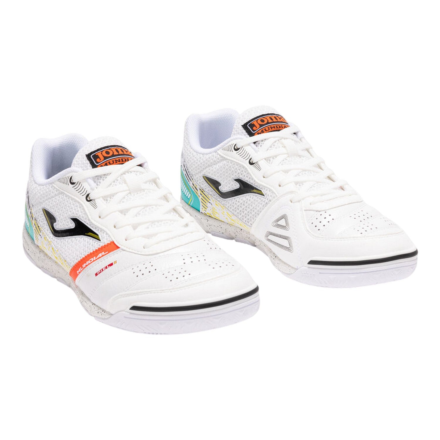 White-Blue - Pack Shot - Joma Mens Mundial Leather Indoor Football Trainers