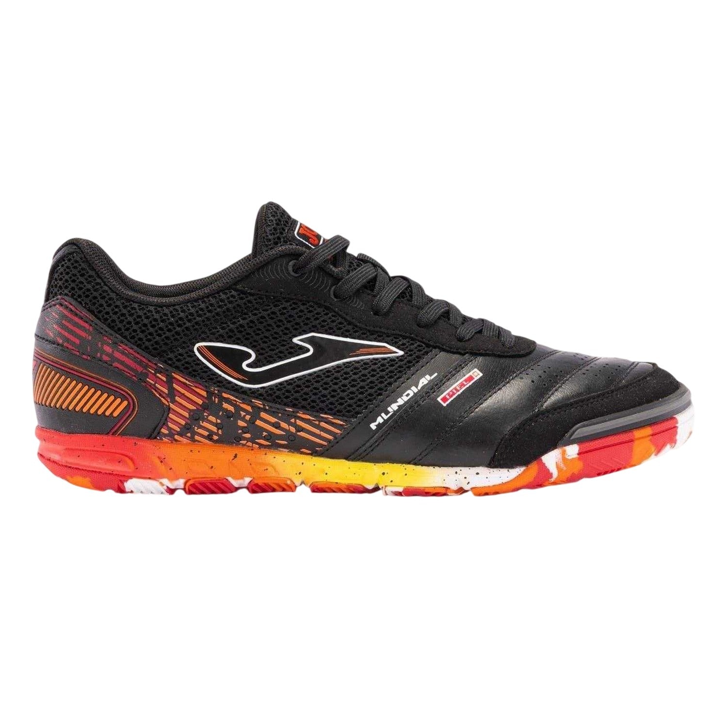 Black-Orange - Front - Joma Mens Mundial Leather Indoor Football Trainers