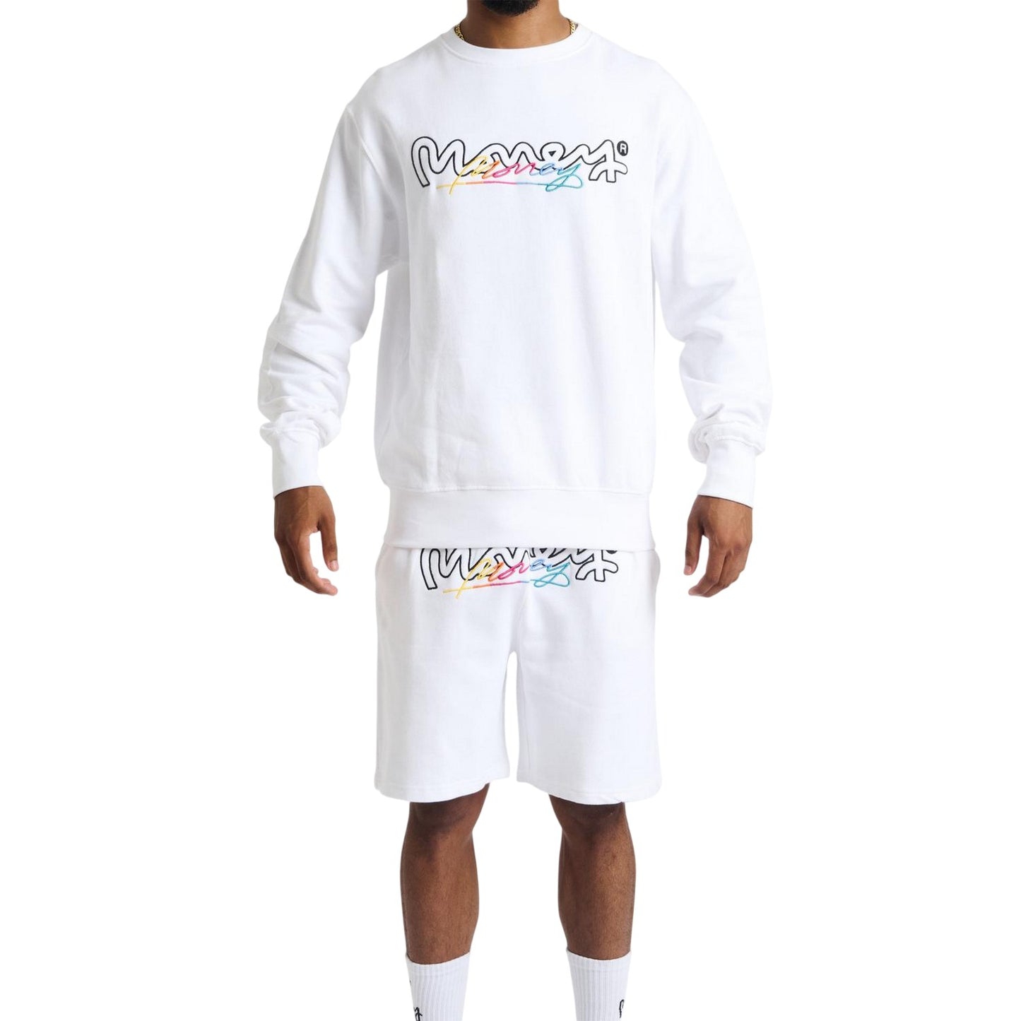 White - Front - Money Mens Chop Vice Crew Neck Sweatshirt
