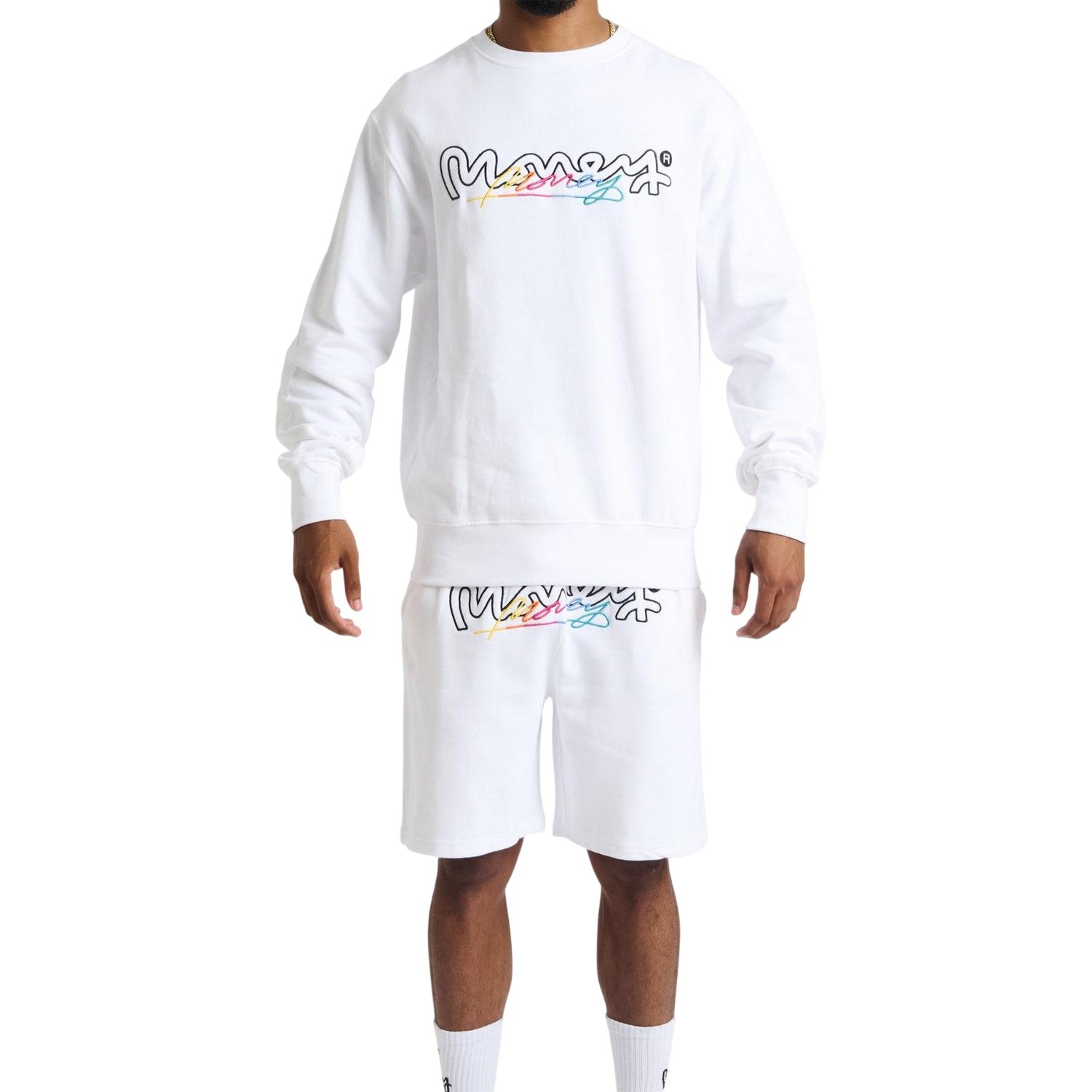White - Front - Money Mens Chop Vice Crew Neck Sweatshirt