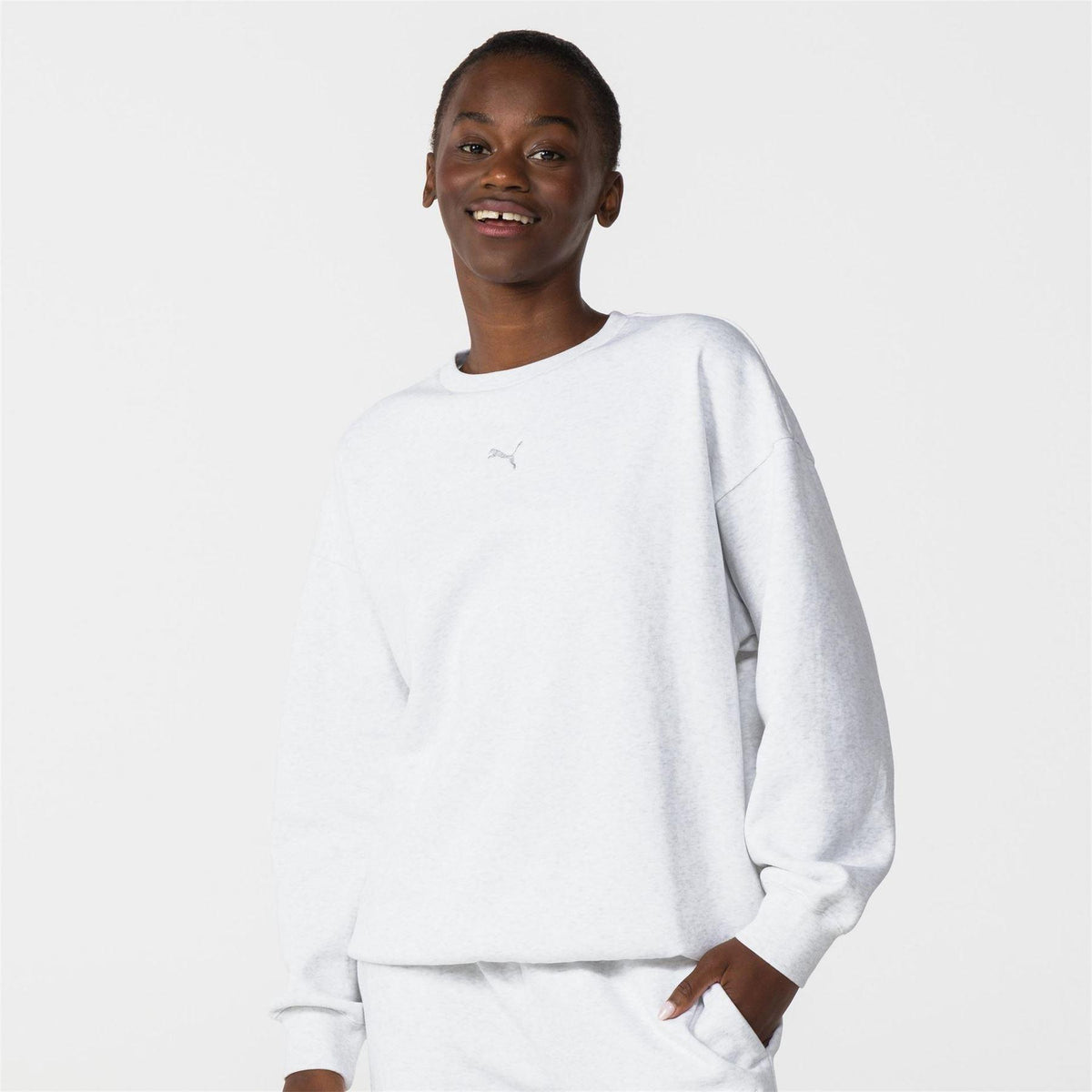 Ice Grey Marl - Front - Puma Womens-Ladies Oversized Sweatshirt
